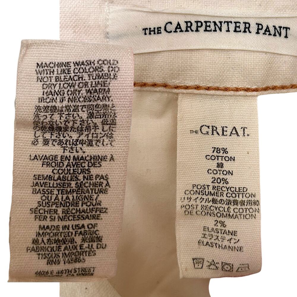 The Great. Women's 'The Carpenter Pant' Cargo, Straight, Natural White, Size 28 - Picture 4 of 12